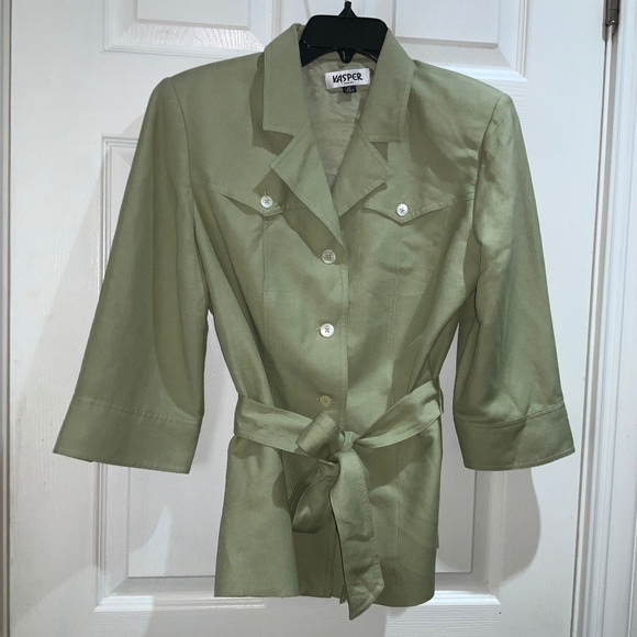 Kasper linen blend belted safari style sage green jacket Sz 10 lined - Picture 1 of 8
